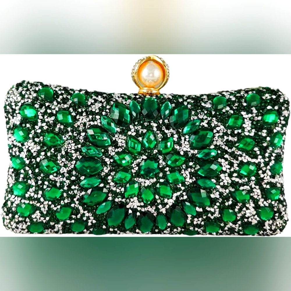 Elegant Green Rhinestone Bejeweled Purse